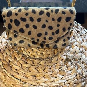 Leopard Print Faux Fur Chain Bag